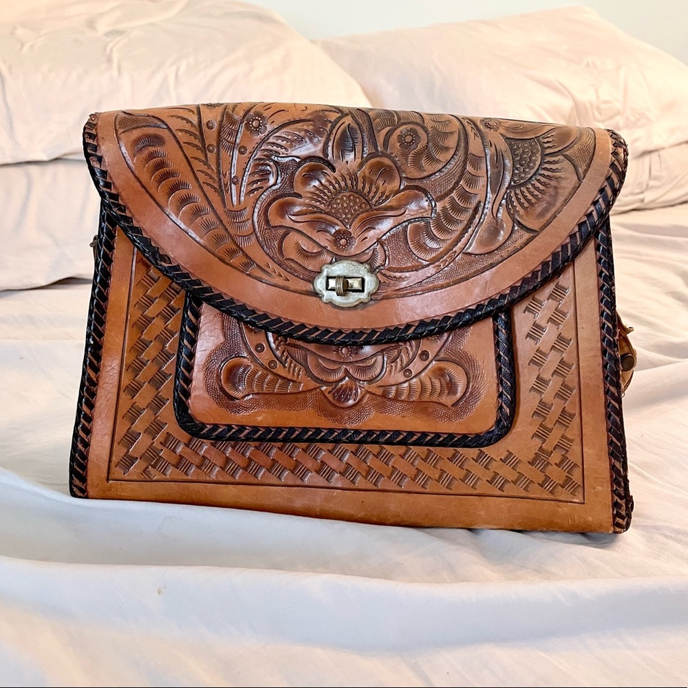 Vintage Embossed Brown Leather Purse
